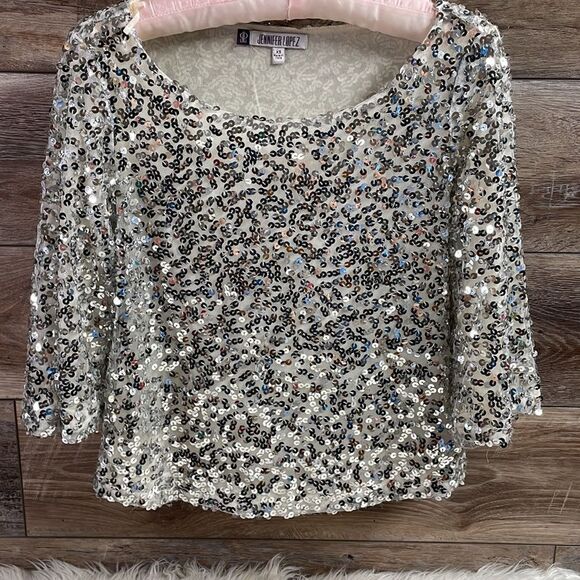 Jennifer Lopez Silver Sequined Dress Top, Size Extra Small, Silver Sequins - Picture 3 of 6